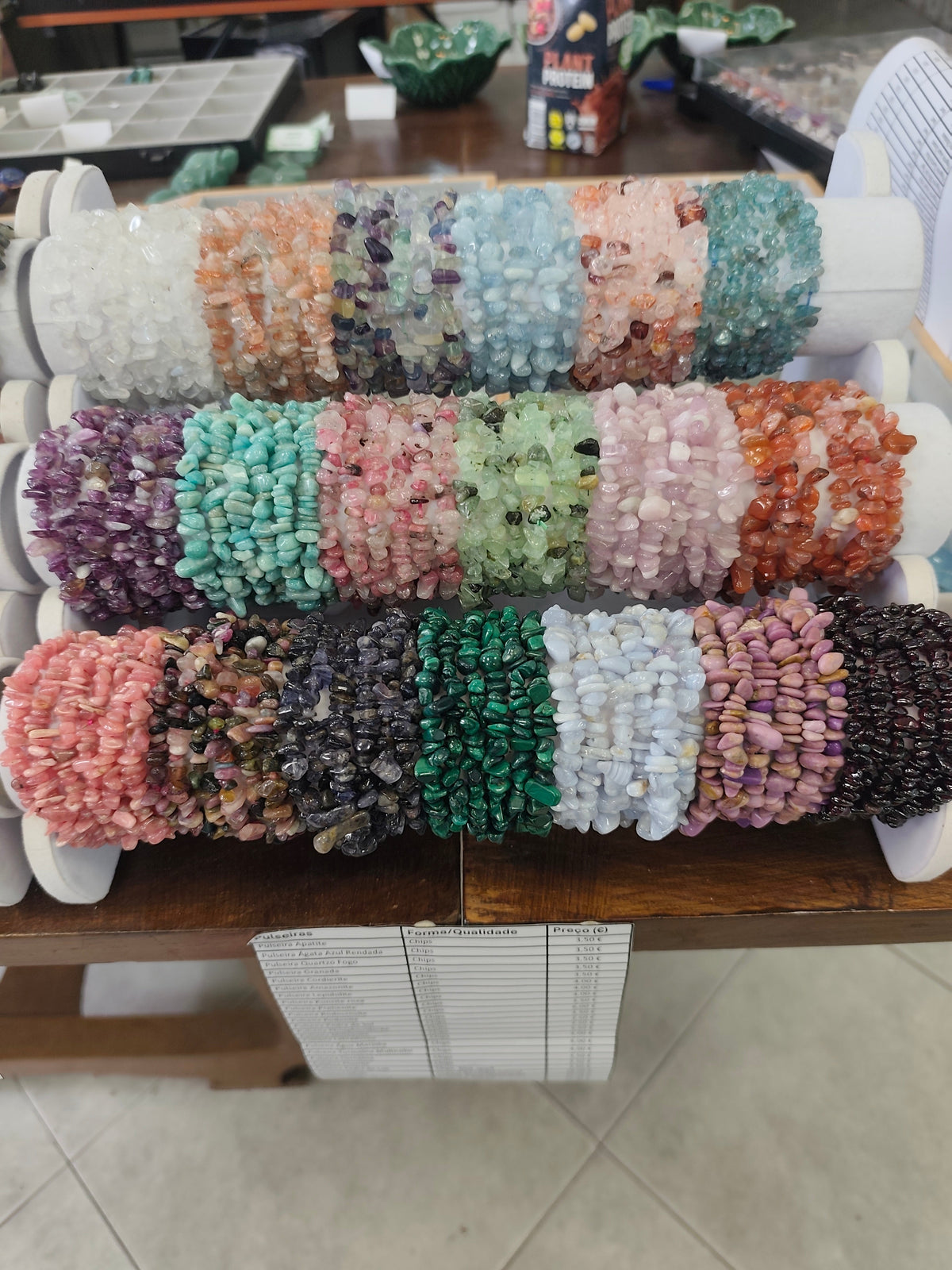 Pulseiras Chips de Minerais Naturais
