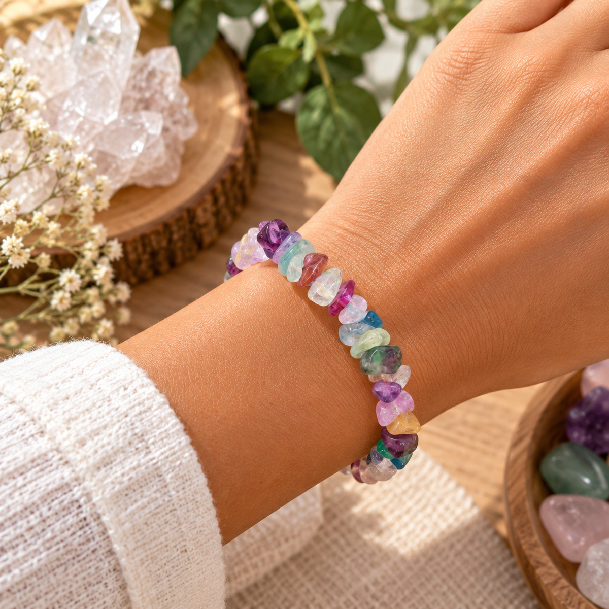 Pulseira Chips de Fluorite Natural