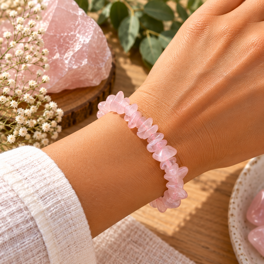 Pulseira Chips de Quartzo Rosa