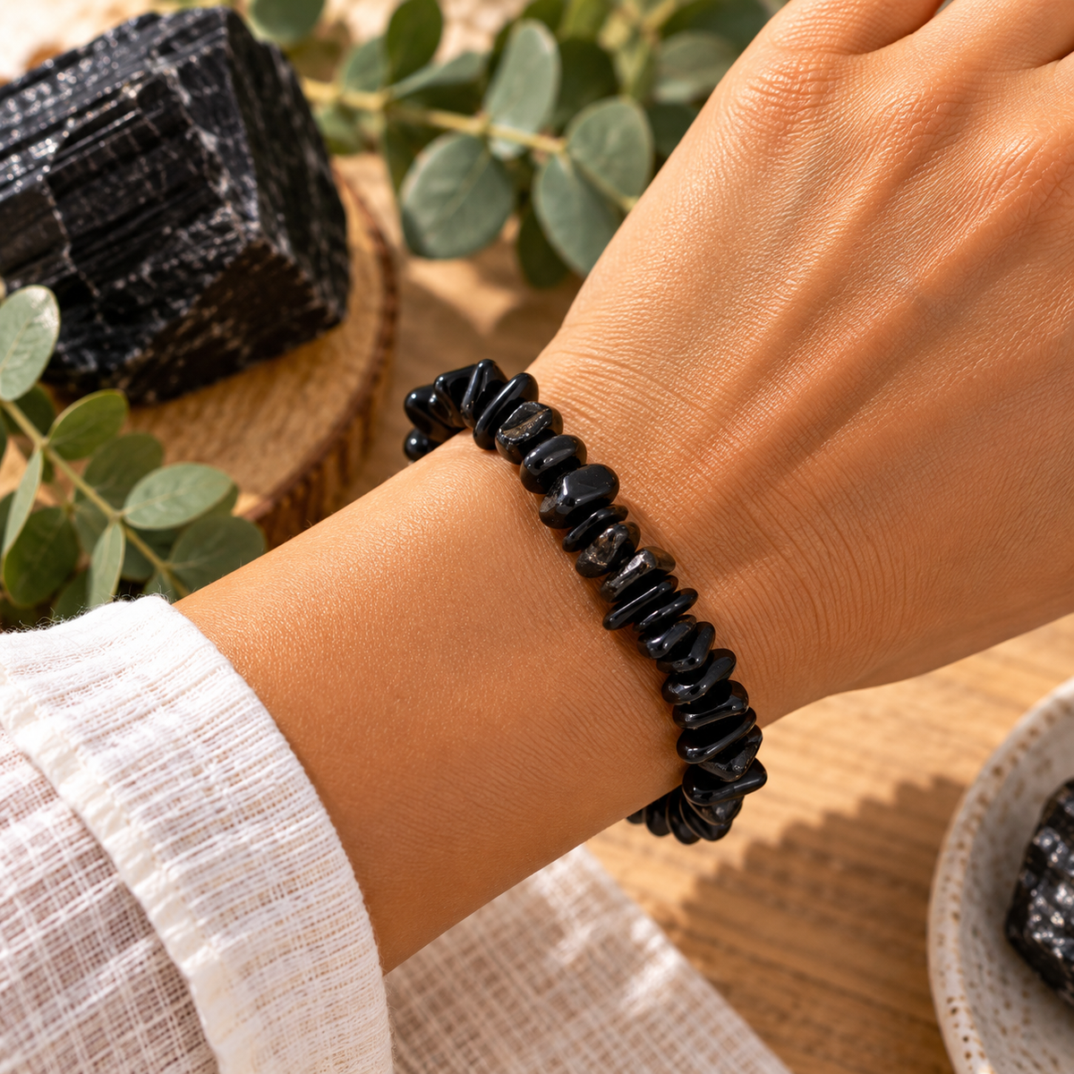 Pulseira Chips de Turmalina Negra