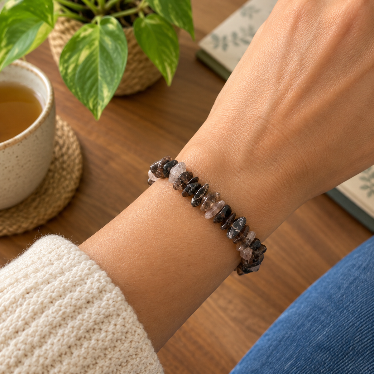 Pulseira Chips Quartzo Fumado