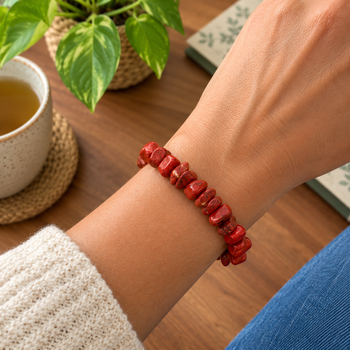 Pulseira Chips de Jaspe Vermelho